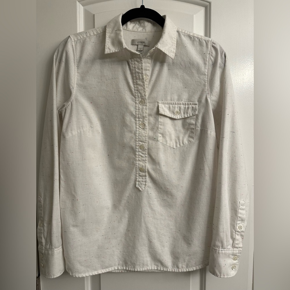 J. Crew Women’s Button Down Shirt White w/ Colorful Threads Size 2